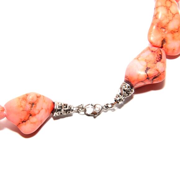 Vintage Chunky Orange/Salmon Colored Turquoise Statement Necklace - Picture 2 of 5